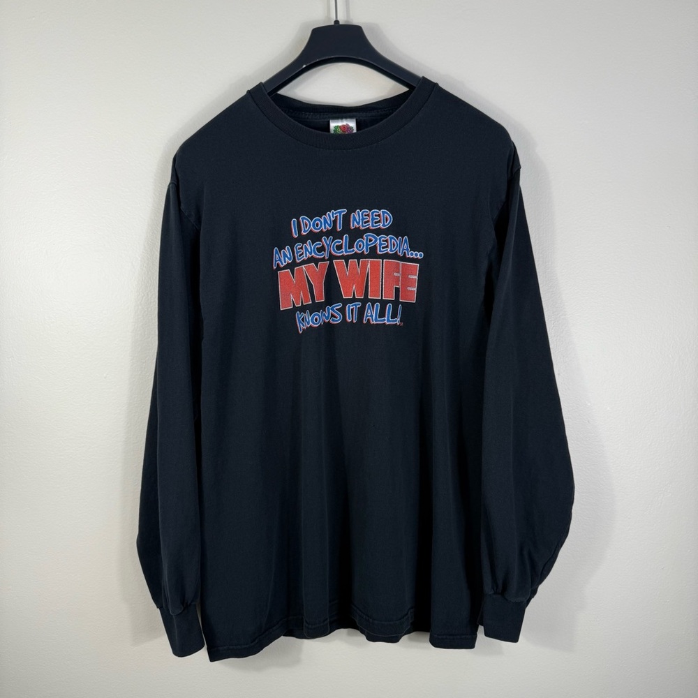 Fruit Of The Loom Men’s L-S Shirt Funny Graphic My Wife Knows It All
